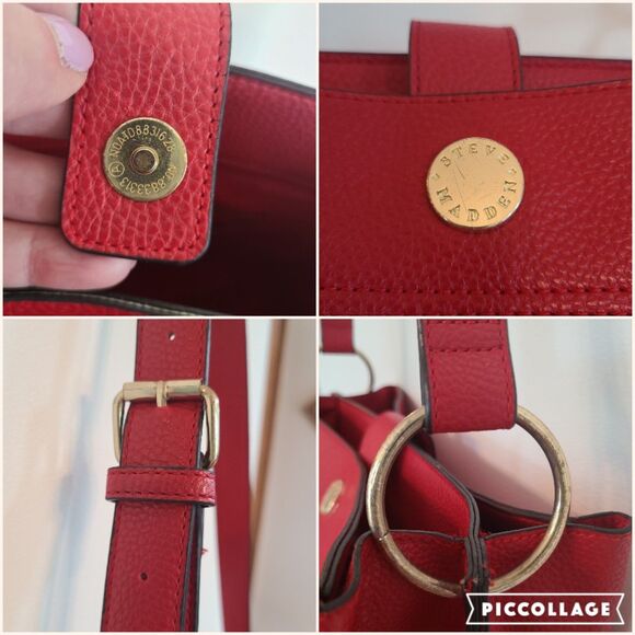 Vintage Steve Madden Red Faux Leather Handbag Shoulder Bag Crossbody Bag Purse - Picture 9 of 10